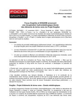 Focus Graphite et SOQUEM annoncent une r&eacute;cup&eacute;ration