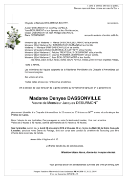 Lire le faire-part - Pompes Fun&egrave;bres R&eacute;mory
