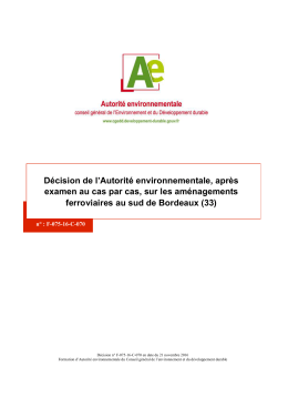 D&eacute;cision de l`Autorit&eacute; environnementale, apr&egrave;s examen au