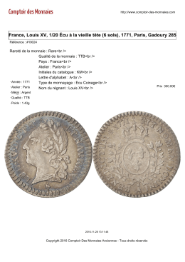 France, Louis XV, 1/20 Écu à la vieille tête (6 sols), 1771, Paris