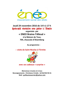 Après-midi récréative avec goûter à l`Ermite