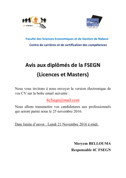 Avis aux diplômés de la FSEGN (Licences et Masters)