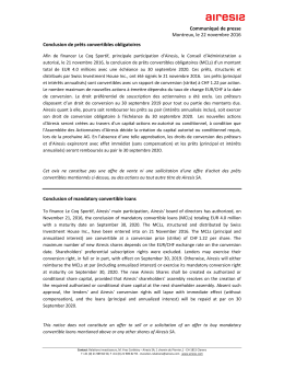 Communiqué de presse Montreux, le 22 novembre 2016