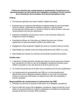 Critères de sélection des représentantes et représentants d
