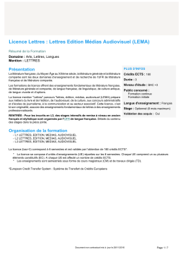 Licence Lettres : Lettres Edition M&eacute;dias Audiovisuel (LEMA)