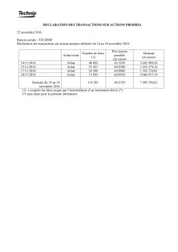 DECLARATION DES TRANSACTIONS SUR ACTIONS PROPRES