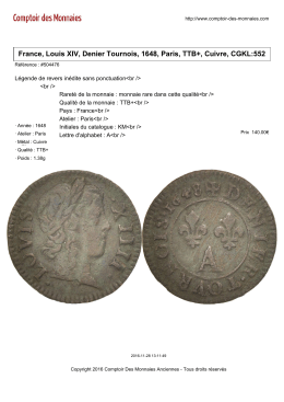 France, Louis XIV, Denier Tournois, 1648, Paris, TTB+, Cuivre