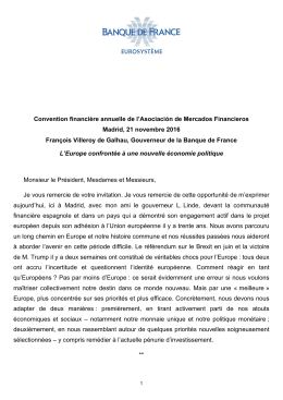 Discours de François Villeroy de Galhau, Gouverneur de la Banque