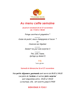 Au menu cette semaine - Coop du Grand-Bois