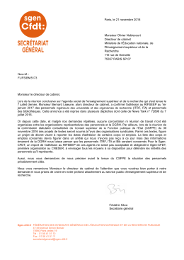 Le courrier du Sgen-CFDT à M. Olivier Noblecourt, 21/11/2016