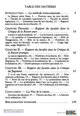 TABLE DES MATI&Egrave;RES Critique de la Raison pu re