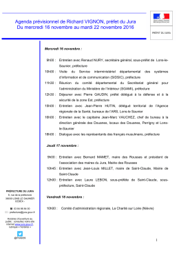 Agenda prévisionnel de Richard VIGNON, préfet du Jura Du