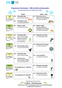Programme animation semaine du 28 novembre au 4 décembre 2016
