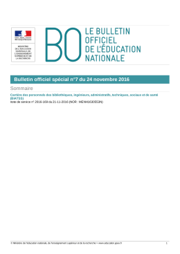 Bulletin officiel sp&eacute;cial n&deg;7 du 24 novembre 2016 Sommaire