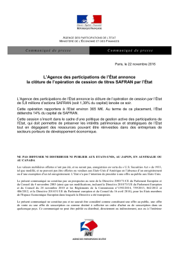 L`Agence des participations de l`État annonce la clôture de l`opération