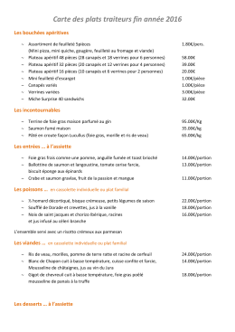 Carte des plats traiteurs fin ann&eacute;e 2016