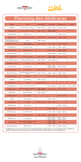 Auteur Titre Vendredi 02 Samedi 03 Dimanche 04 Lundi 05