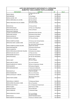 LISTE DES RESTAURANTS PARTICIPANTS À L`OPÉRATION