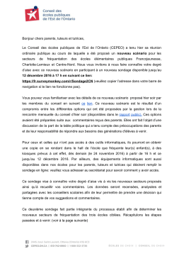 Bonjour chers parents, tuteurs et tutrices, Le Conseil des écoles