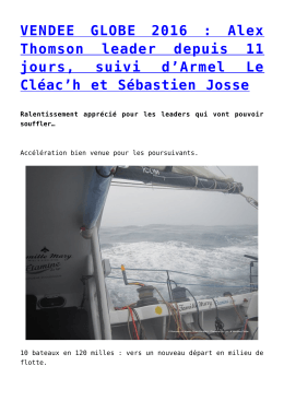 VENDEE GLOBE 2016 : Alex Thomson leader depuis 11 jours, suivi