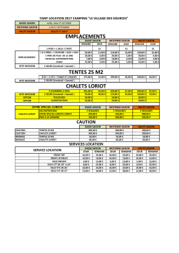 Tarif des locations - Le Village des Sources