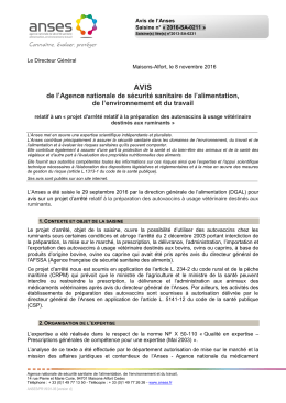 AVIS de l`Anses relatif à un projet d`arrêté relatif à la préparation des