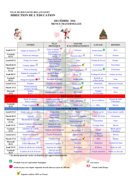 Menus des maternelles pour le mois de décembre