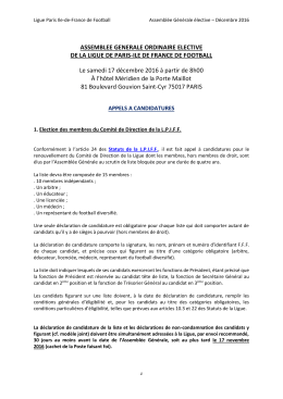 appels a candidatures - La Ligue Paris Ile-de-France