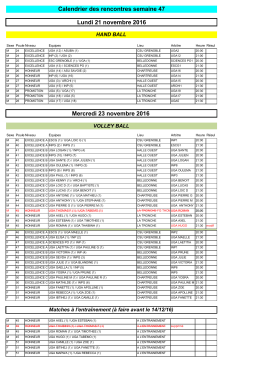 Calendrier des rencontres semaine 47 Lundi 21 novembre 2016