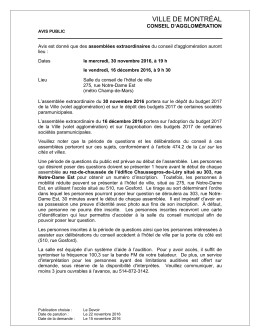 Assemblées extraordinaires du conseil d`agglomération