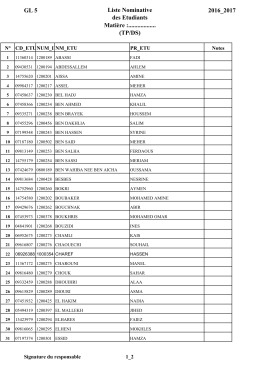 GL 5 Liste Nominative des Etudiants Mati&egrave;re :.................. (TP/DS