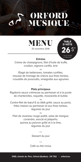 MENU souper 25 novembre