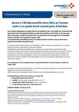 Accès à l`A8 déconseillé entre Nice et Cannes