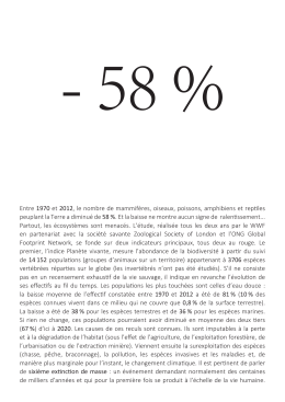 Entre 1970 et 2012, le nombre de mammifères, oiseaux, poissons
