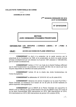 Motion d&eacute;pos&eacute;e par les groupes Corsica Libera et Femu a Corsica
