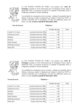 Bon de commande - Val d`Ozon Tennis de Table