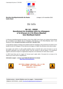 COMMUNIQU&Eacute; DE PRESSE - DiR Centre