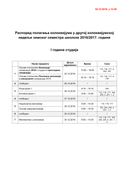 Raspored polaganja u II kolokvijumskoj nedelji zimskog semestra
