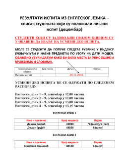 РЕЗУЛТАТИ ИСПИТА ИЗ ЕНГЛЕСКОГ ЈЕЗИКА – списак