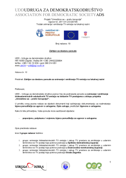 Poziv na dostavu ponuda - udd udruga za demokratsko društvo