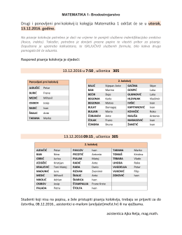 Drugi i ponovljeni prvi kolokvij iz kolegija Matematika 1 održat de se