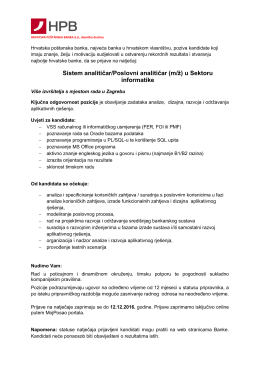 Sistem analitičar/Poslovni analitičar (m/ž) u Sektoru informatike