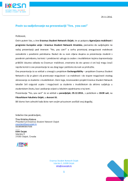 Poziv studentima za sudjelovanje na prezentaciji ESN