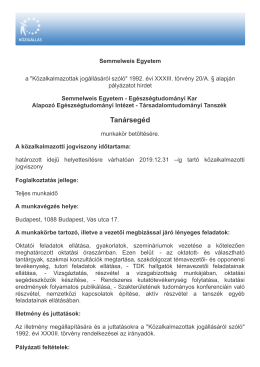 Tanársegéd - Semmelweis Egyetem