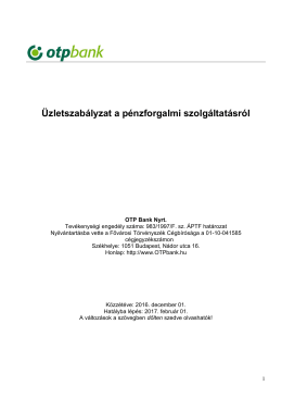 Üzletszabályzat a pénzforgalmi szolgáltatásról