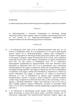 IV/930/2016. Az Alkotm&aacute;nyb&iacute;r&oacute;s&aacute;g tan&aacute;csa alkotm&aacute;nyjogi panasz