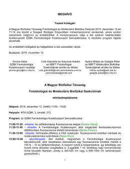 Részletes program - MBFT * Magyar Biofizikai Társaság