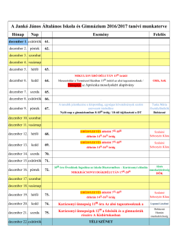 2016. decemberi esménynaptár - jankó jános általános iskola és