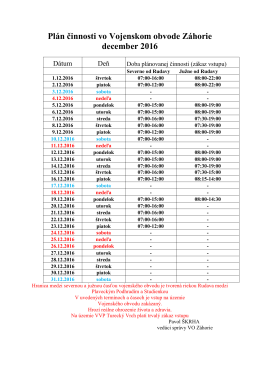 Plán činnosti vo Vojenskom obvode Záhorie