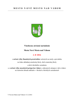 Návrh VZN č. 8/2016 o určení výšky finančných prostriedkov na